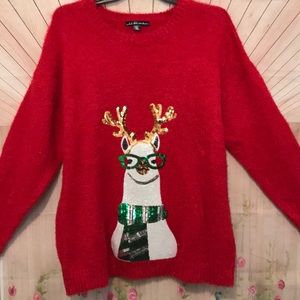 Christmas Reindeer Sweater Red Pull Over Knit Plus